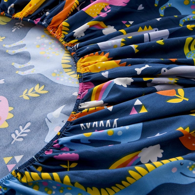 NATURETY Bedding Fitted Sheet with Deep Pocket,Dino Printed Thicken Soft Fabric Bed Sheets (Navy Blue(Dinosaur), Queen) - Image 4